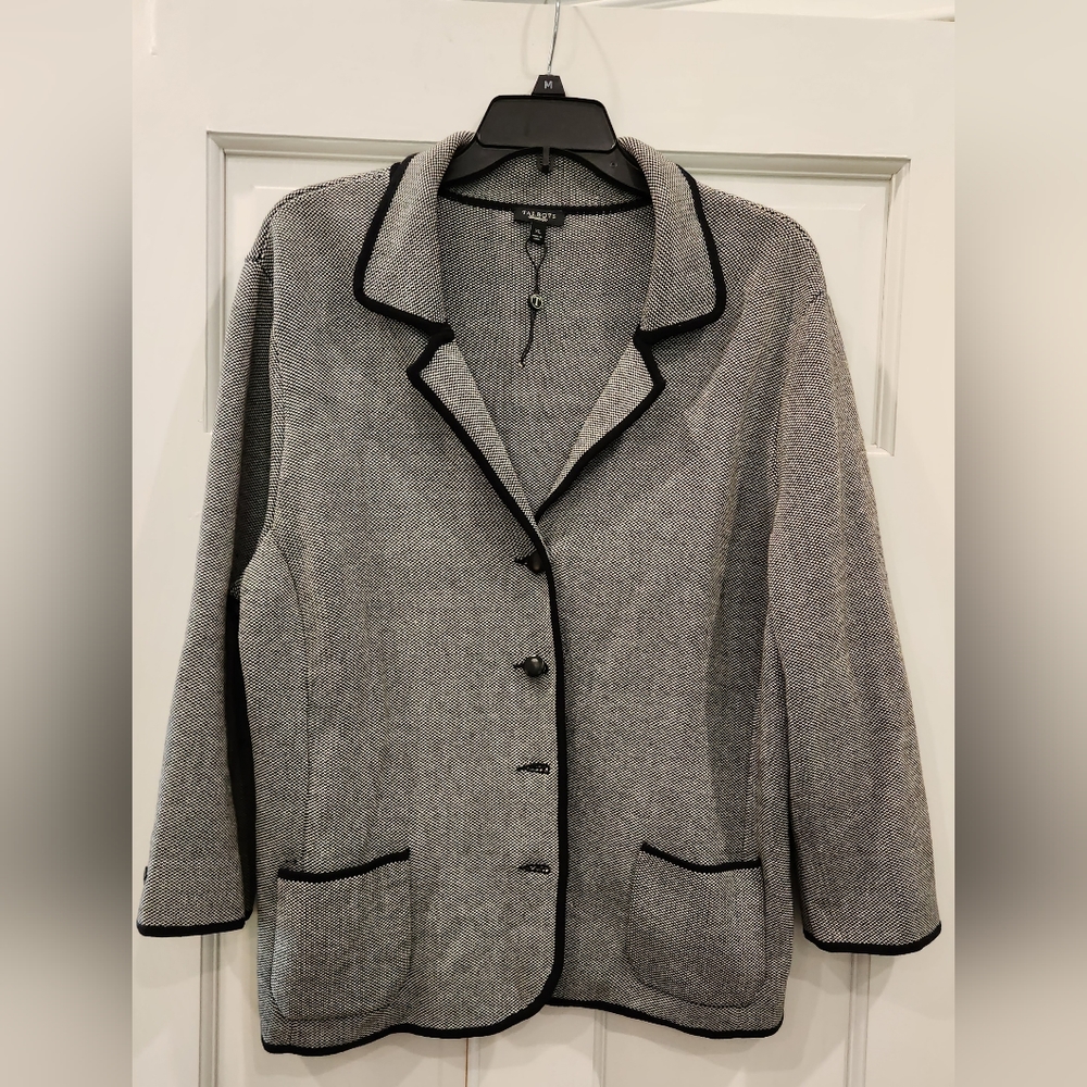 Talbots Gray Knit Blazer with Black Trim